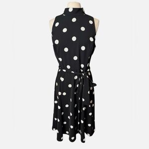 Ralph Lauren Black and White Polka Dot Midi Dress size 10